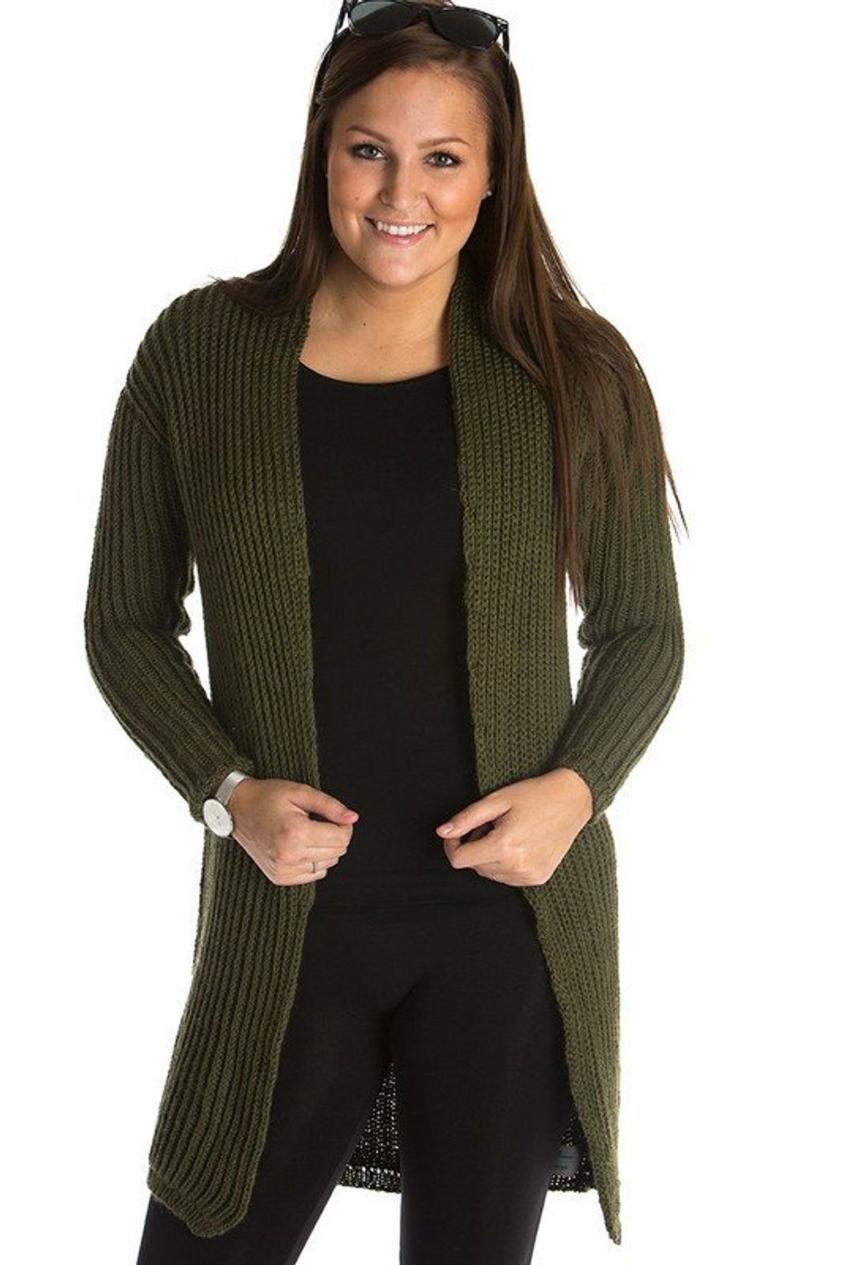 Lang patentstrikket cardigan